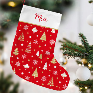 Petite Chaussette De Noël Festif Arbre de Noël Nom personnalisé Rouge