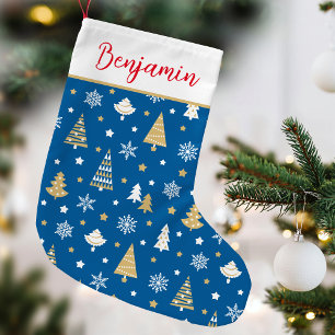 Petite Chaussette De Noël Festif Arbre de Noël Personnalisé Nom Bleu