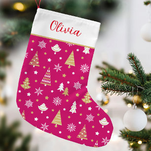 Petite Chaussette De Noël Festif Arbre de Noël Personnalisé Nom Rose