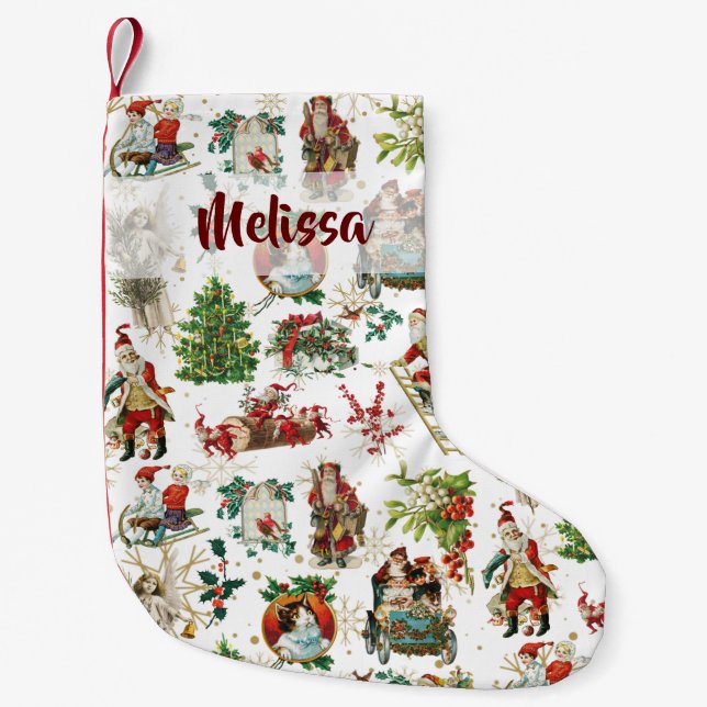 Petite Chaussette De Noël Festif Vintage Retro Personnalisé (Devant)