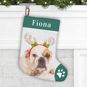Petite Chaussette De Noël Festive Green Animaux Empreintes de pattes Monogra