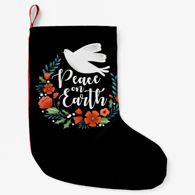 Petite Chaussette De Noël Festive Paix sur Terre Noël (Devant)