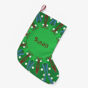 Petite Chaussette De Noël Festive Rouge Blanc et Bleu Bas de Noël