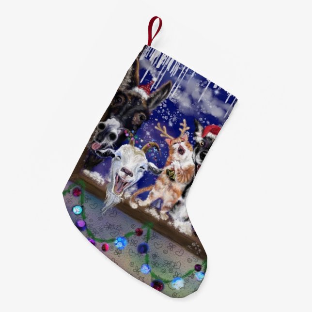 Petite Chaussette De Noël Fête animalière amusante Noël Stocking (Devant (Accrochage))