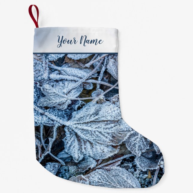 Petite Chaussette De Noël Fête de Noël Bleu Feuille Vacances de neige hiver (Devant)