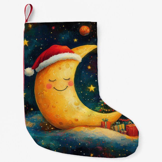 Petite Chaussette De Noël Fête de Noël drôle Lune Galaxy (Devant)