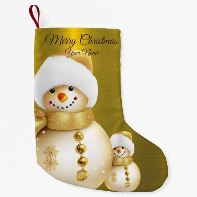 Petite Chaussette De Noël Fête de Noël Golden Snowman (Devant)