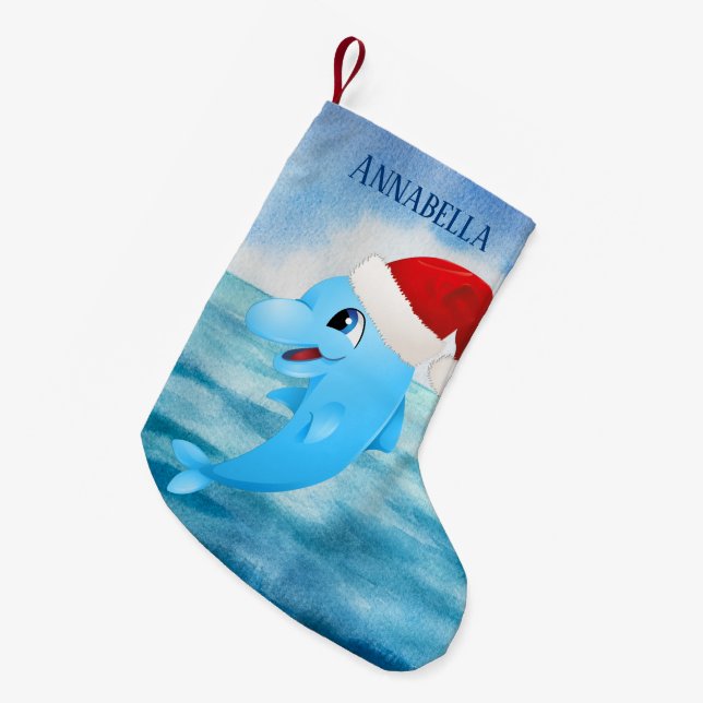 Petite Chaussette De Noël fête Noël dauphin ajouter nom plage (Devant (Accrochage))