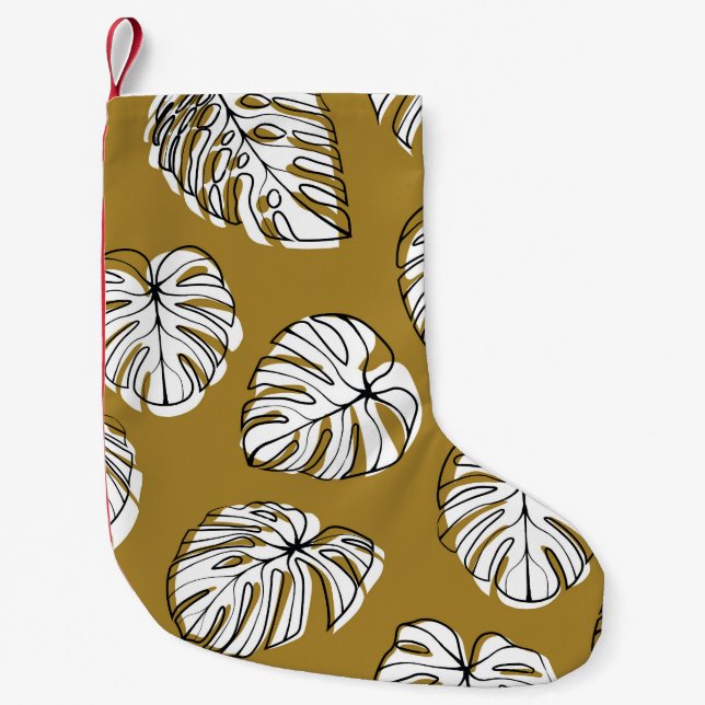Petite Chaussette De Noël Feuille de Monstera, Motif sans soudure textile. (Devant)