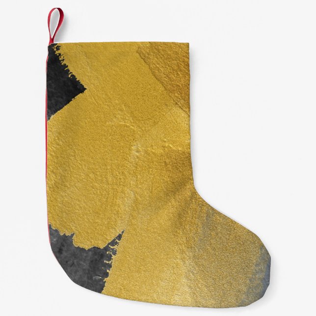 Petite Chaussette De Noël Feuille d'or, conception noire abstraite (Devant)