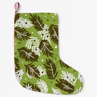 Petite Chaussette De Noël Feuilles blancs verts : Motif conifère