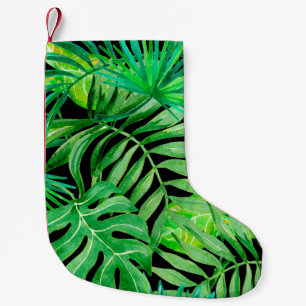 Petite Chaussette De Noël Feuilles d'aquarelle tropicale : Élégance transpar