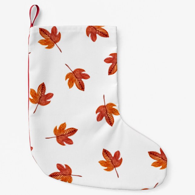 Petite Chaussette De Noël Feuilles d'automne aquarelle main tirée (Devant)