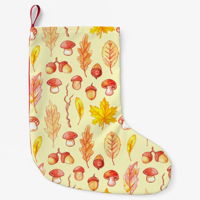 Petite Chaussette De Noël Feuilles d'automne : aquarelle papier peint rétro (Devant)