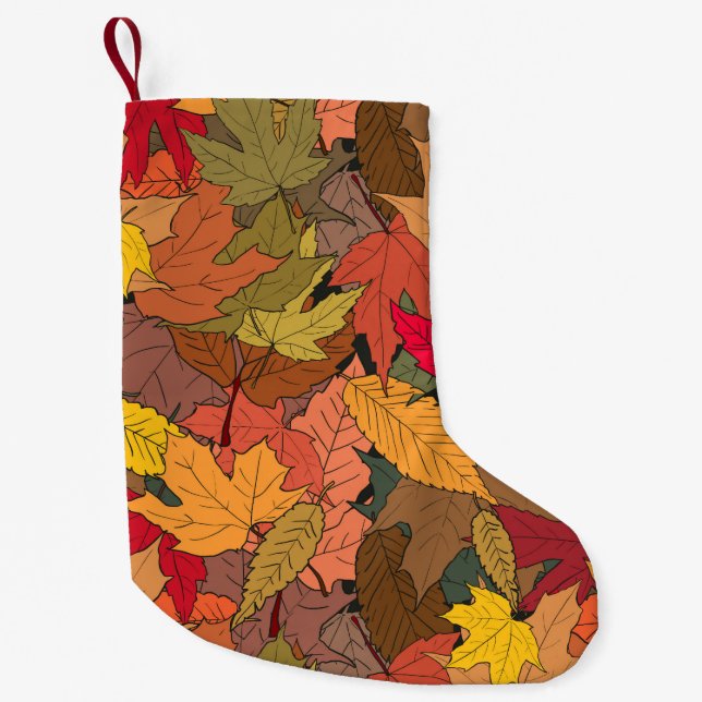 Petite Chaussette De Noël Feuilles d'automne colorées (Devant)