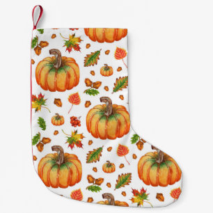Petite Chaussette De Noël Feuilles d'automne, glands : motif d'aquarelle.