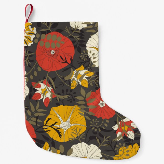 Petite Chaussette De Noël feuilles de dessins animés et fleurs sur un arrièr (Devant)
