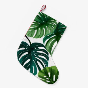 Petite Chaussette De Noël Feuilles de Monstera Aquarelle