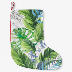 Petite Chaussette De Noël Feuilles de palmier d'aquarelle, arrière - plan ex