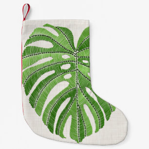 Petite Chaussette De Noël Feuilles de palmiers brodés. Monstère tropicale ve