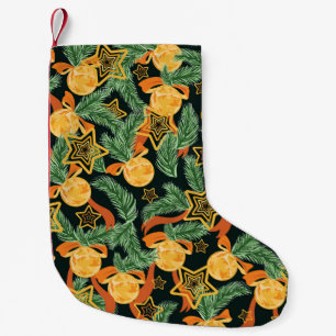 Petite Chaussette De Noël Feuilles de pin, étoiles : motif festif