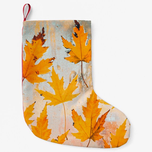 Petite Chaussette De Noël Feuilles JAUNES (Devant)