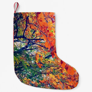 Petite Chaussette De Noël Feuilles orange et vert