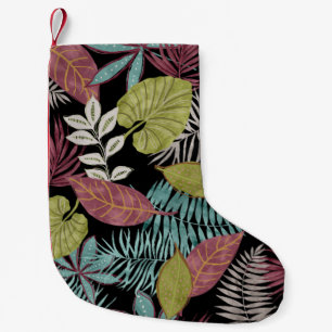 Petite Chaussette De Noël Feuilles sombres tropicaux : Motif textile