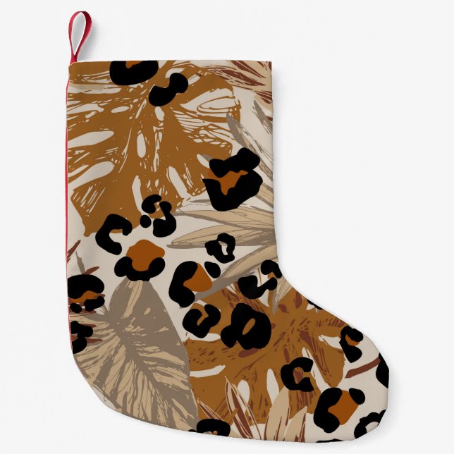 Petite Chaussette De Noël Feuilles tropicaux Abstraits et camoufle léopard g (Devant)