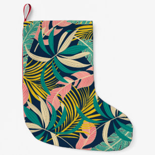 Petite Chaussette De Noël Feuilles tropicaux colorés : motif d'été.