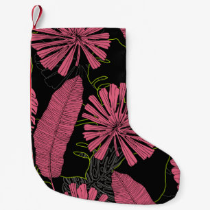 Petite Chaussette De Noël Feuilles tropicaux dessinés à la main. Plante exot