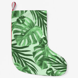 Petite Chaussette De Noël Feuilles tropicaux et fleurs, motif aquarelle.