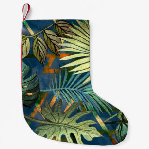 Petite Chaussette De Noël Feuilles tropicaux, formes géométriques motif