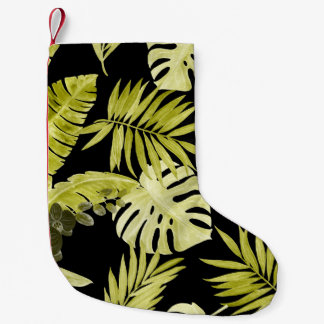 Petite Chaussette De Noël Feuilles tropicaux, orchidées, motif aquarelle.