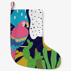 Petite Chaussette De Noël Feuilles tropicaux, perroquets : arrière - plan d'