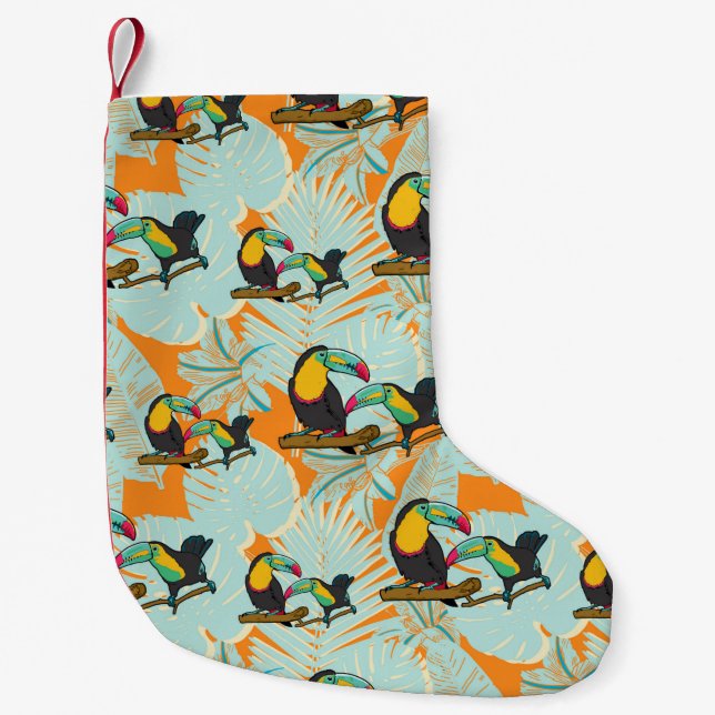 Petite Chaussette De Noël Feuilles tropicaux toucan sans couture Motif (Devant)