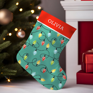 Petite Chaussette De Noël Feux de Noël scintillants Nom personnalisé