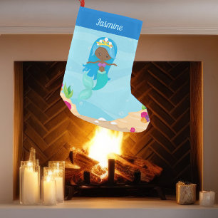 Petite Chaussette De Noël Fille de sirène noire mignonne Personnalisée Afric