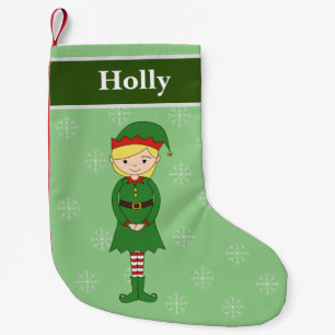 Petite Chaussette De Noël Fille Elfe de Noël Flocons de Neige Vert