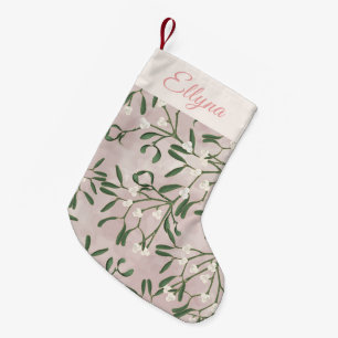 Petite Chaussette De Noël Fille fantaisiste rose Motif aquarelle de gui
