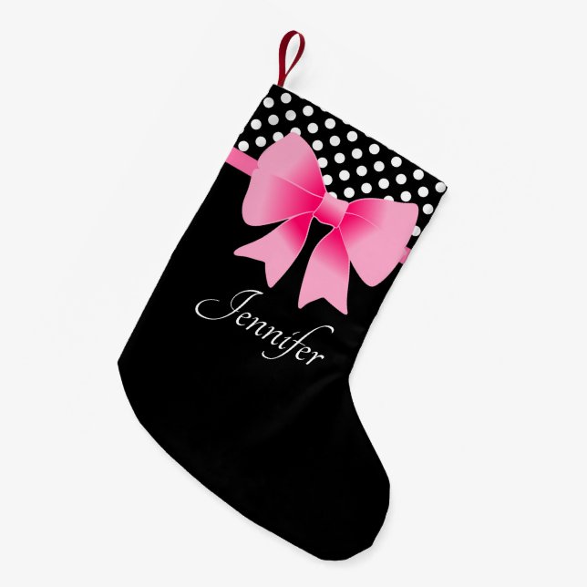 Petite Chaussette De Noël Fille Rose Bow Noir Et Blanc (Devant (Accrochage))