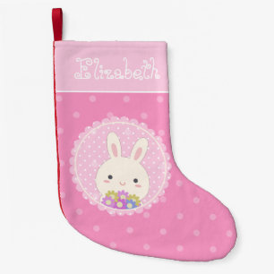 Petite Chaussette De Noël Fille rose mignonne Kawaii Bunny & Fleurs Nom Pers