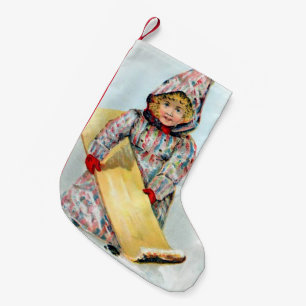 Petite Chaussette De Noël Fille Sledding d'hiver vintage