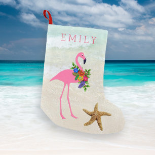 Petite Chaussette De Noël Filles au flamant rose plage