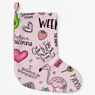 Petite Chaussette De Noël Filles concept amusant avec licorne, flamingo, cac