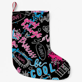 Petite Chaussette De Noël Filles motif avec slogan calligraphique, coeurs, d