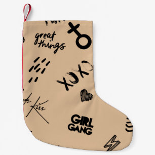 Petite Chaussette De Noël Filles motif sans soudure avec slogan calligraphiq