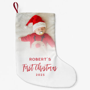 Petite Chaussette De Noël First Christmas Script Baby Photo personnalisée