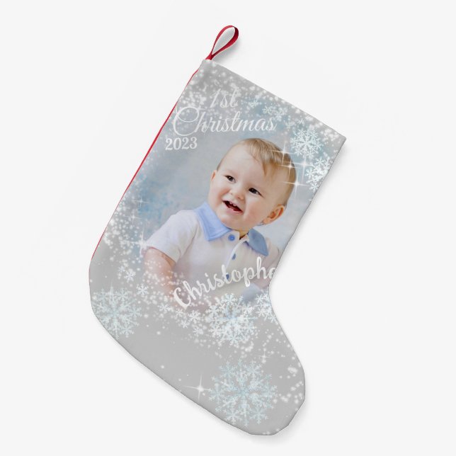 Petite Chaussette De Noël Flacons de neige brillants gris (Devant (Accrochage))