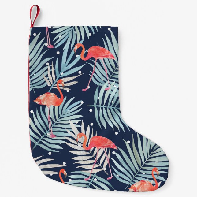 Petite Chaussette De Noël Flamant rose Aquarelle : Pink Tropical Elegance. (Devant)